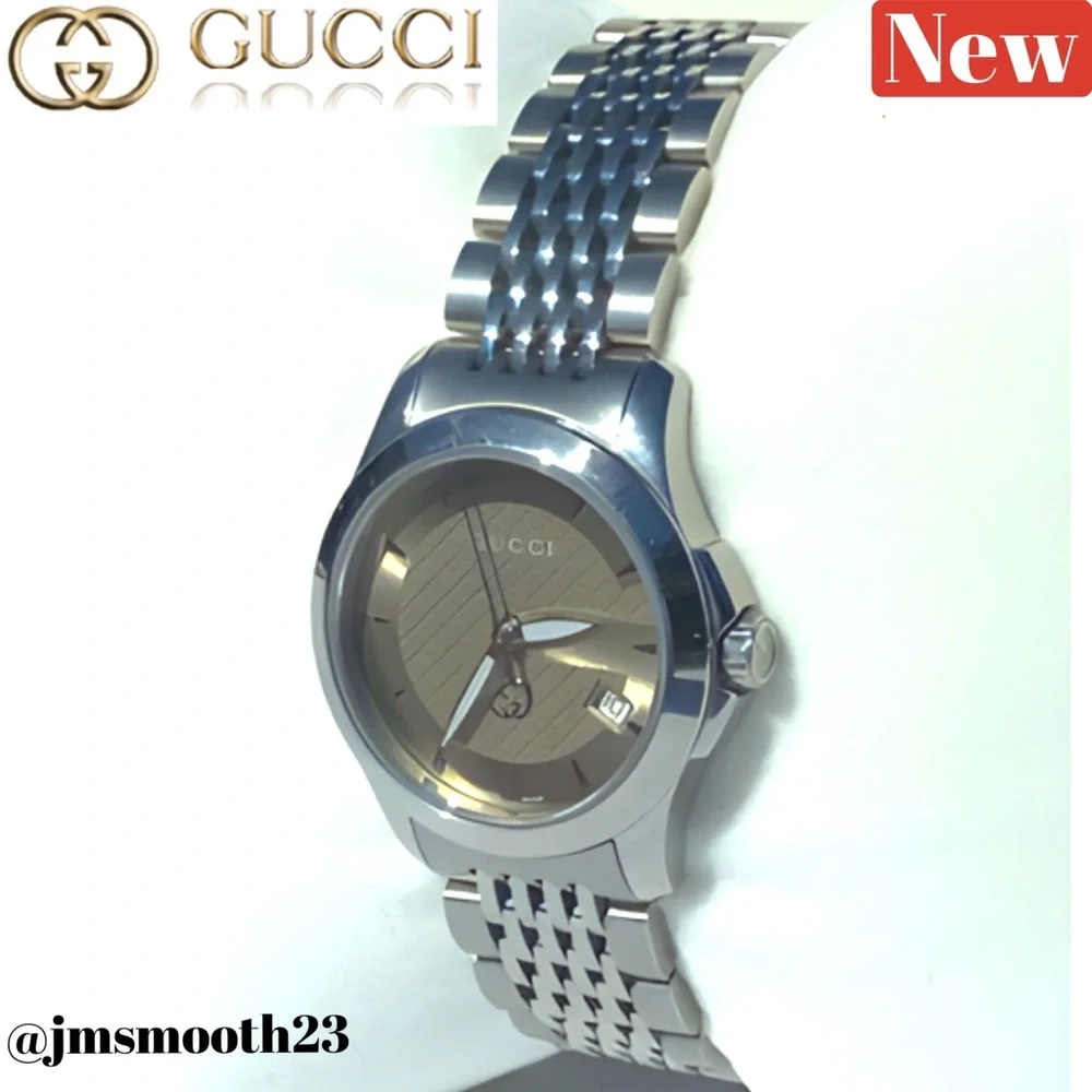 🆕 Gucci G-Timeless Stainless Steel Watch Tan & Silver - Picture 11 of 16